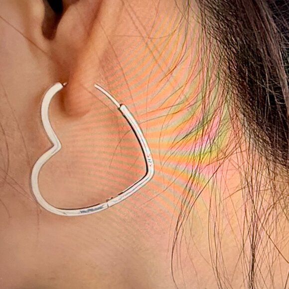 NEW Sterling Silver Heart Shaped Hoop Earrings - Picture 3 of 8